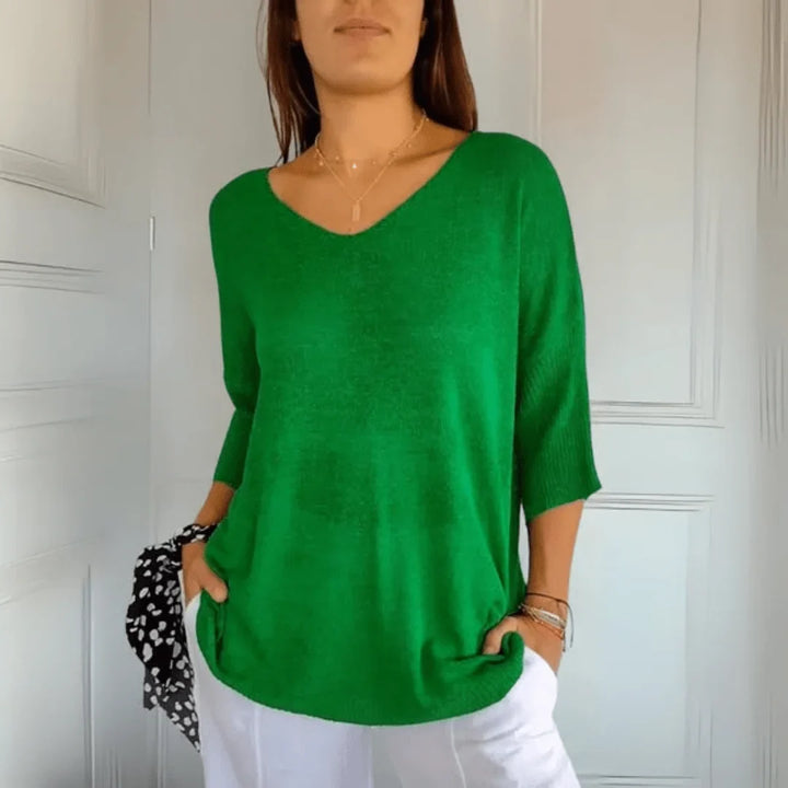Relaxed fit lichtgewicht gebreide top met V-hals