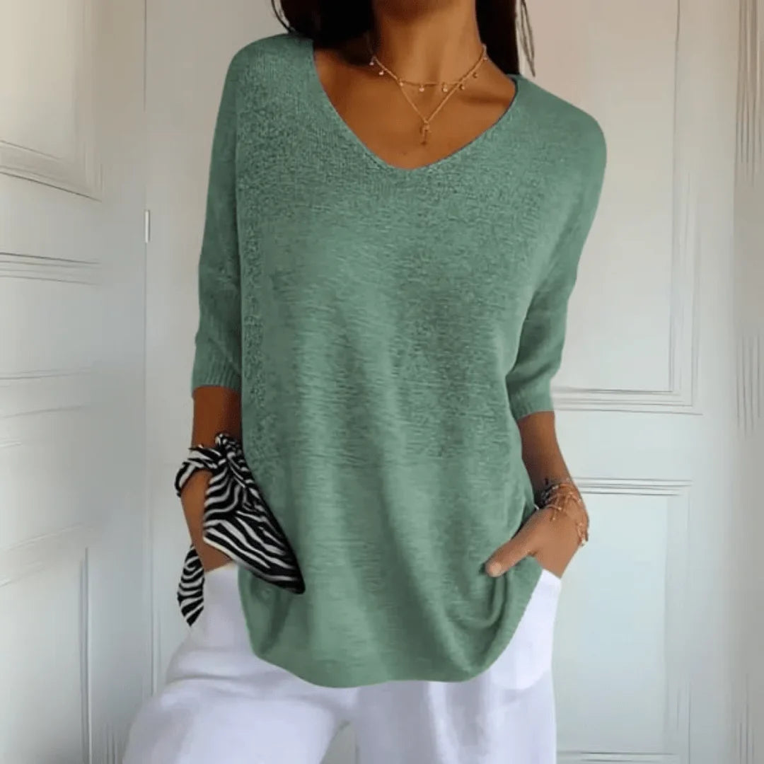Relaxed fit lichtgewicht gebreide top met V-hals