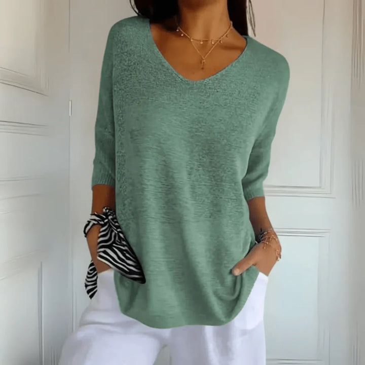 Relaxed fit lichtgewicht gebreide top met V-hals