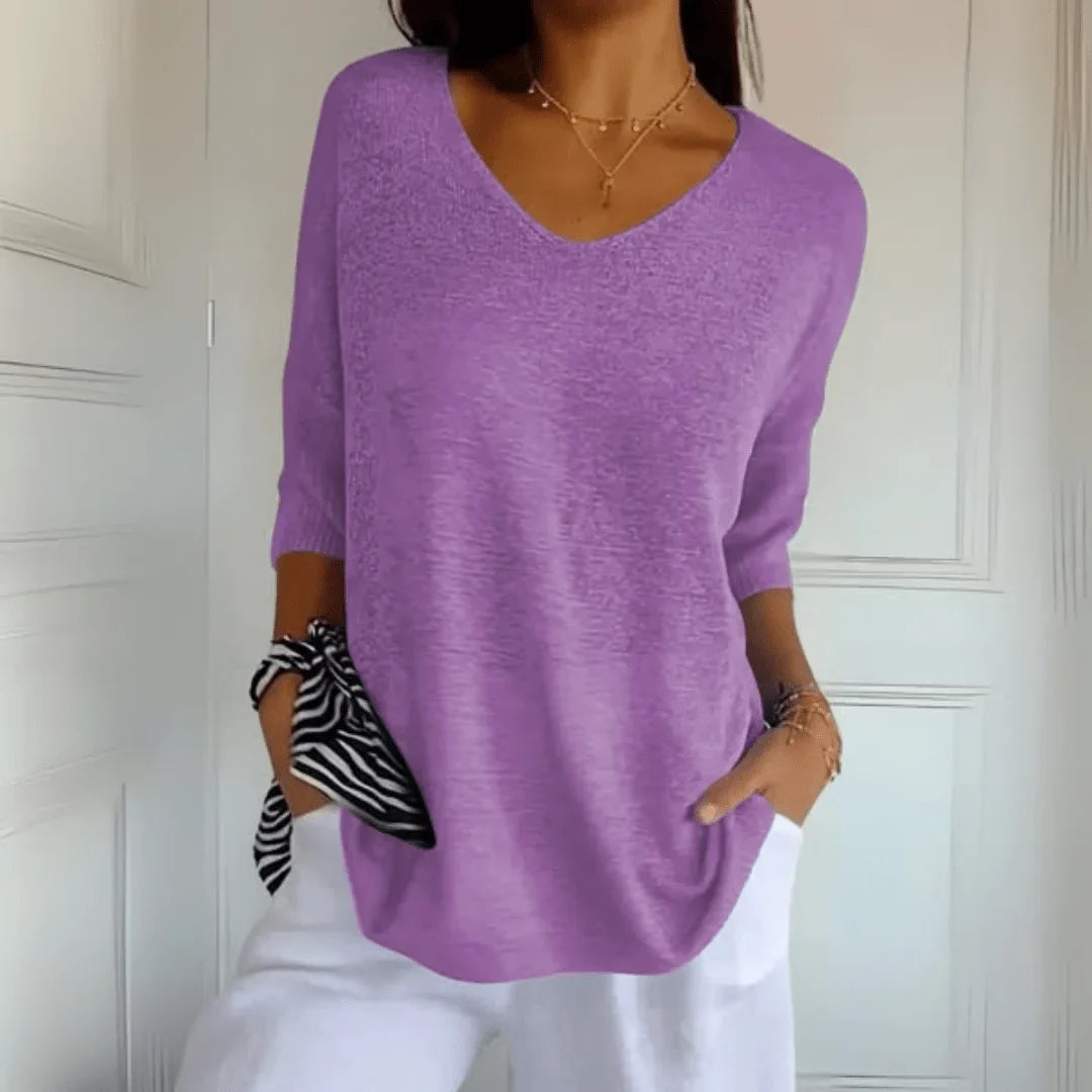 Relaxed fit lichtgewicht gebreide top met V-hals