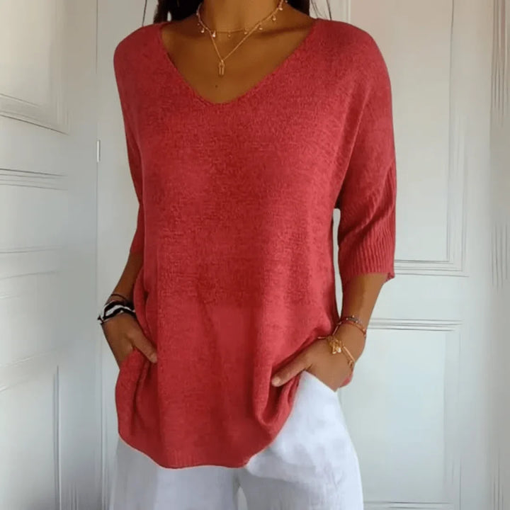 Relaxed fit lichtgewicht gebreide top met V-hals