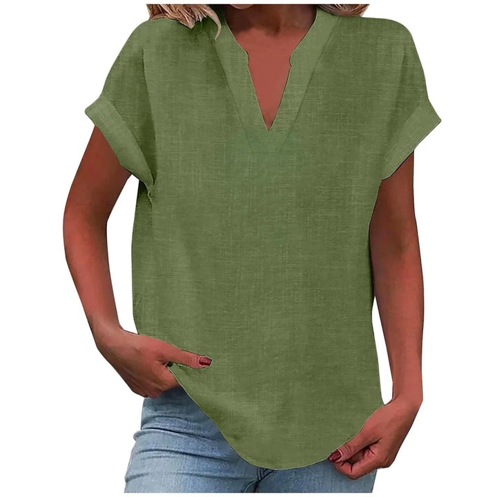 Relaxte blouse met V-hals in linnenmix