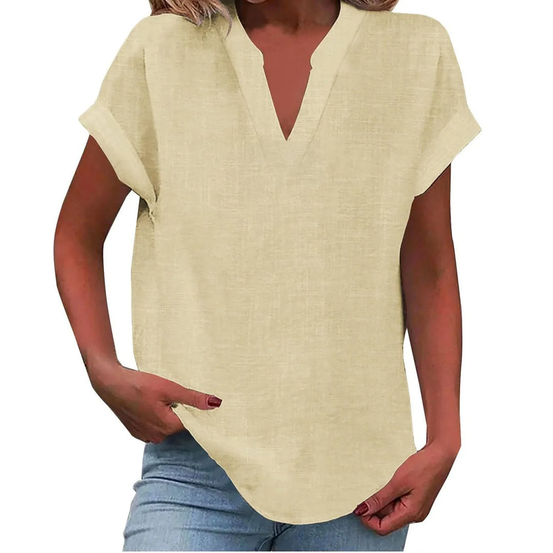 Relaxte blouse met V-hals in linnenmix