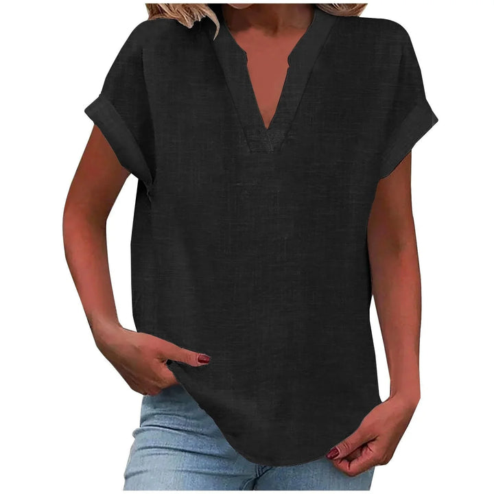 Relaxte blouse met V-hals in linnenmix