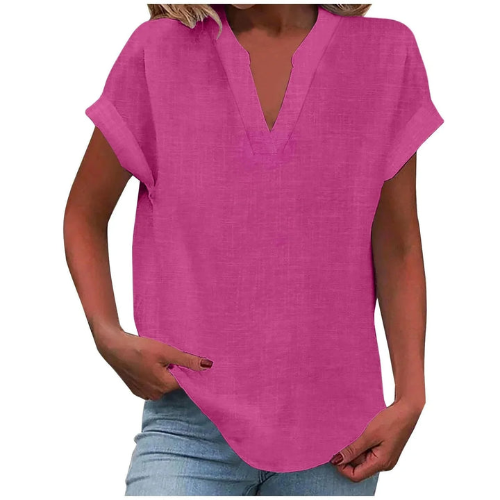 Relaxte blouse met V-hals in linnenmix
