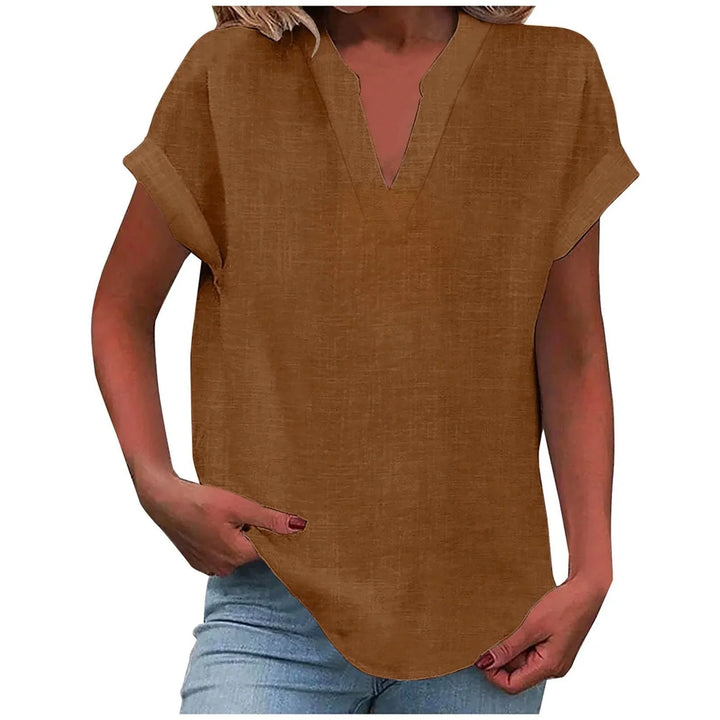 Relaxte blouse met V-hals in linnenmix