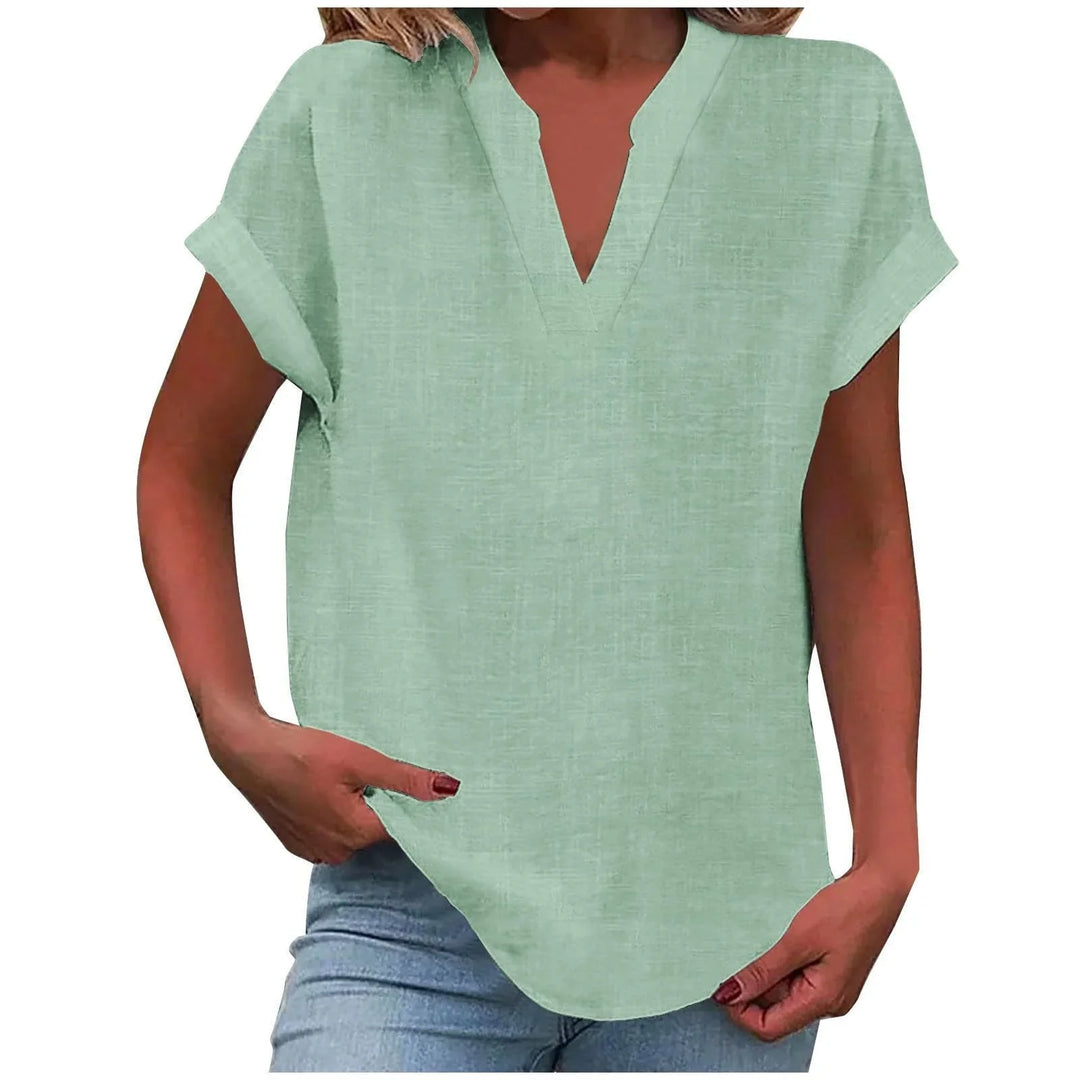 Relaxte blouse met V-hals in linnenmix