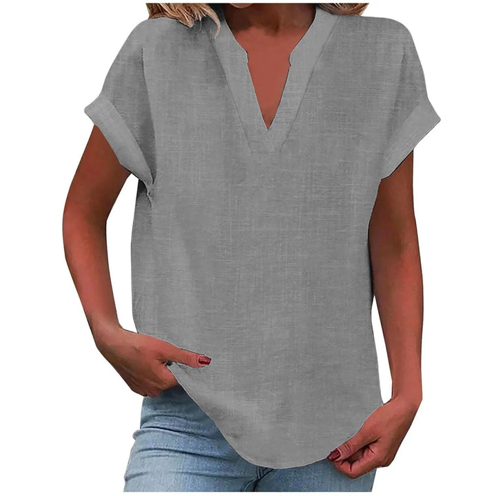 Relaxte blouse met V-hals in linnenmix
