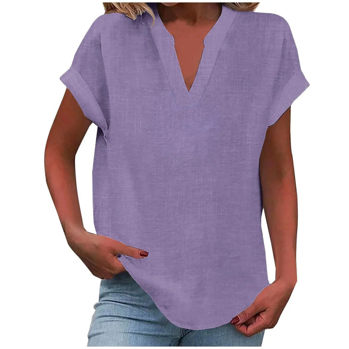 Relaxte blouse met V-hals in linnenmix