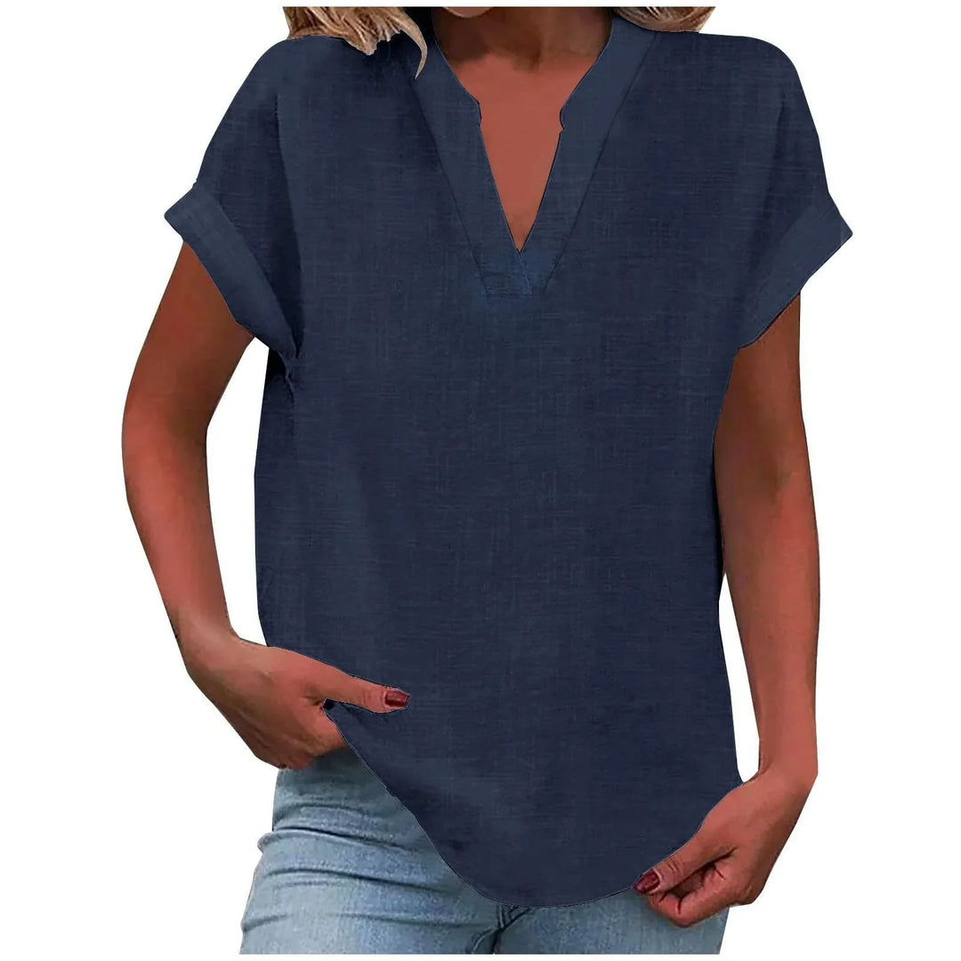 Relaxte blouse met V-hals in linnenmix