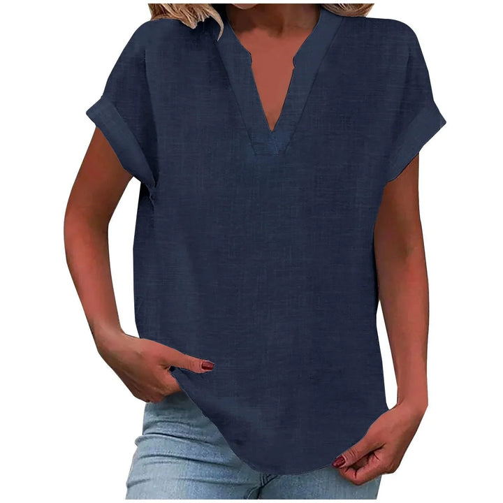 Relaxte blouse met V-hals in linnenmix