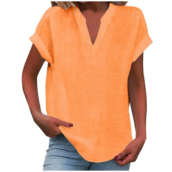 Relaxte blouse met V-hals in linnenmix