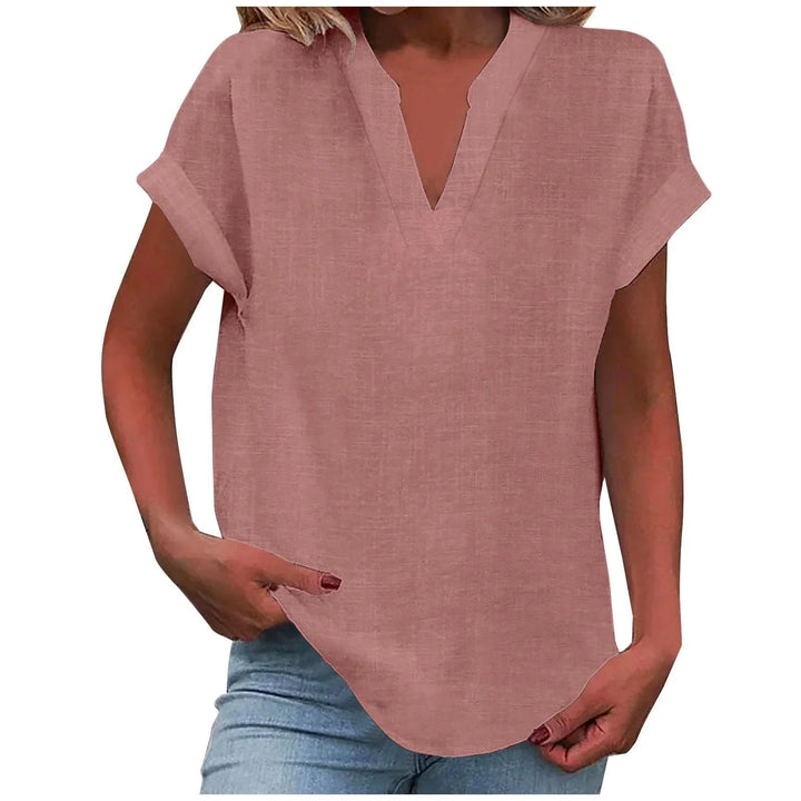 Relaxte blouse met V-hals in linnenmix