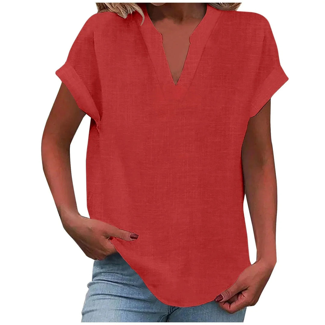 Relaxte blouse met V-hals in linnenmix