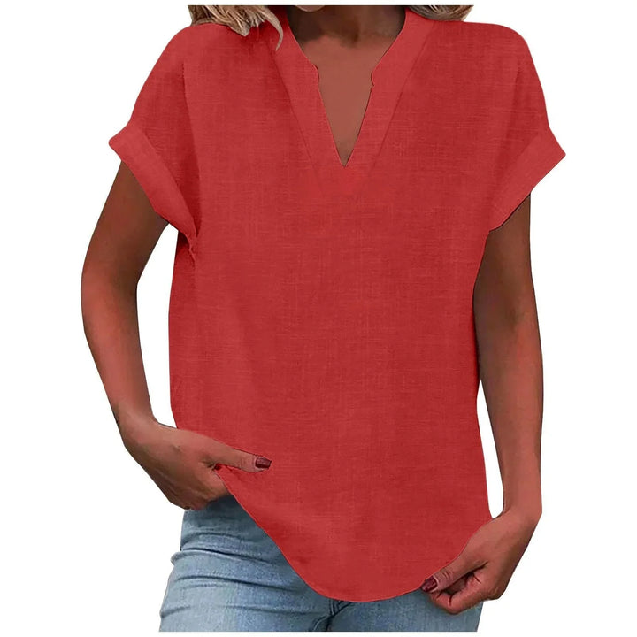 Relaxte blouse met V-hals in linnenmix