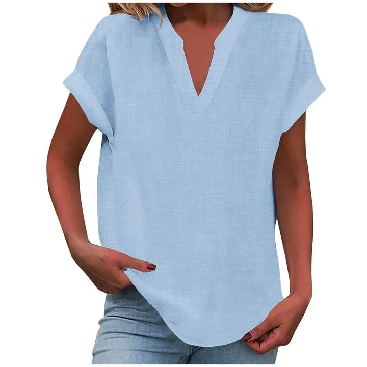 Relaxte blouse met V-hals in linnenmix