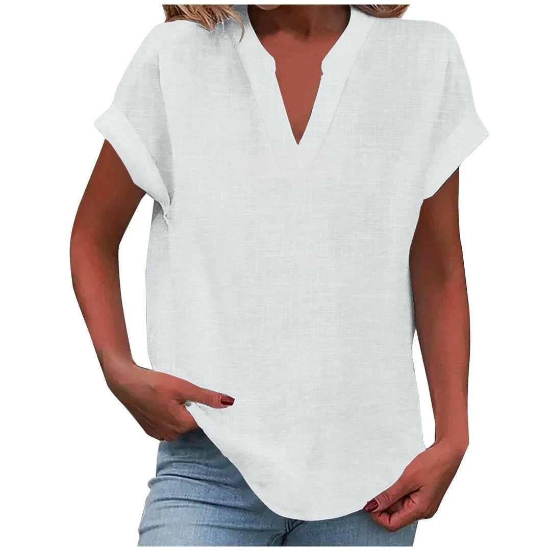 Relaxte blouse met V-hals in linnenmix