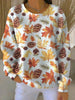 Geribde longsleeve met esdoornbladprint en ronde hals