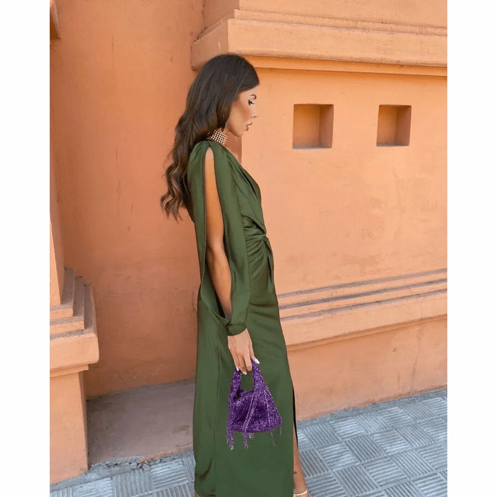 Satijnen one-shoulder maxi-jurk met split