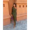 Satijnen one-shoulder maxi-jurk met split