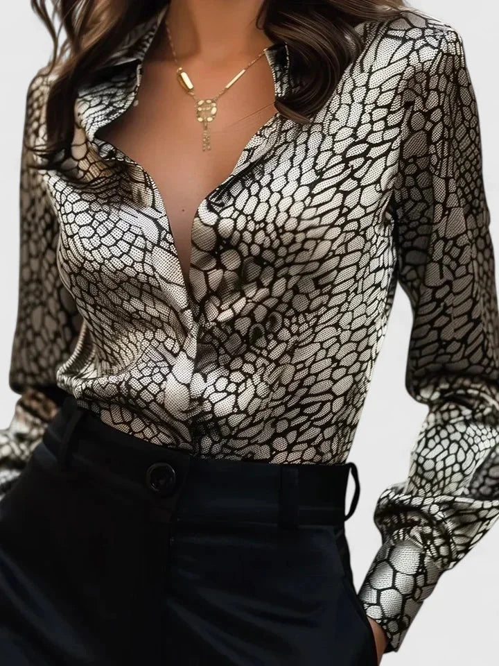 Satijnen blouse met luipaardprint en kraag