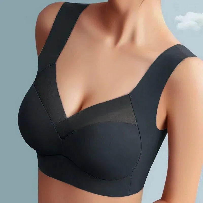 Naadloze bh met V-hals en brede pullover-bandjes