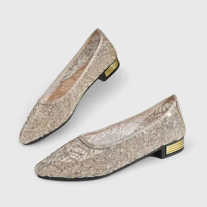 Transparante kanten puntige flats met blokhak