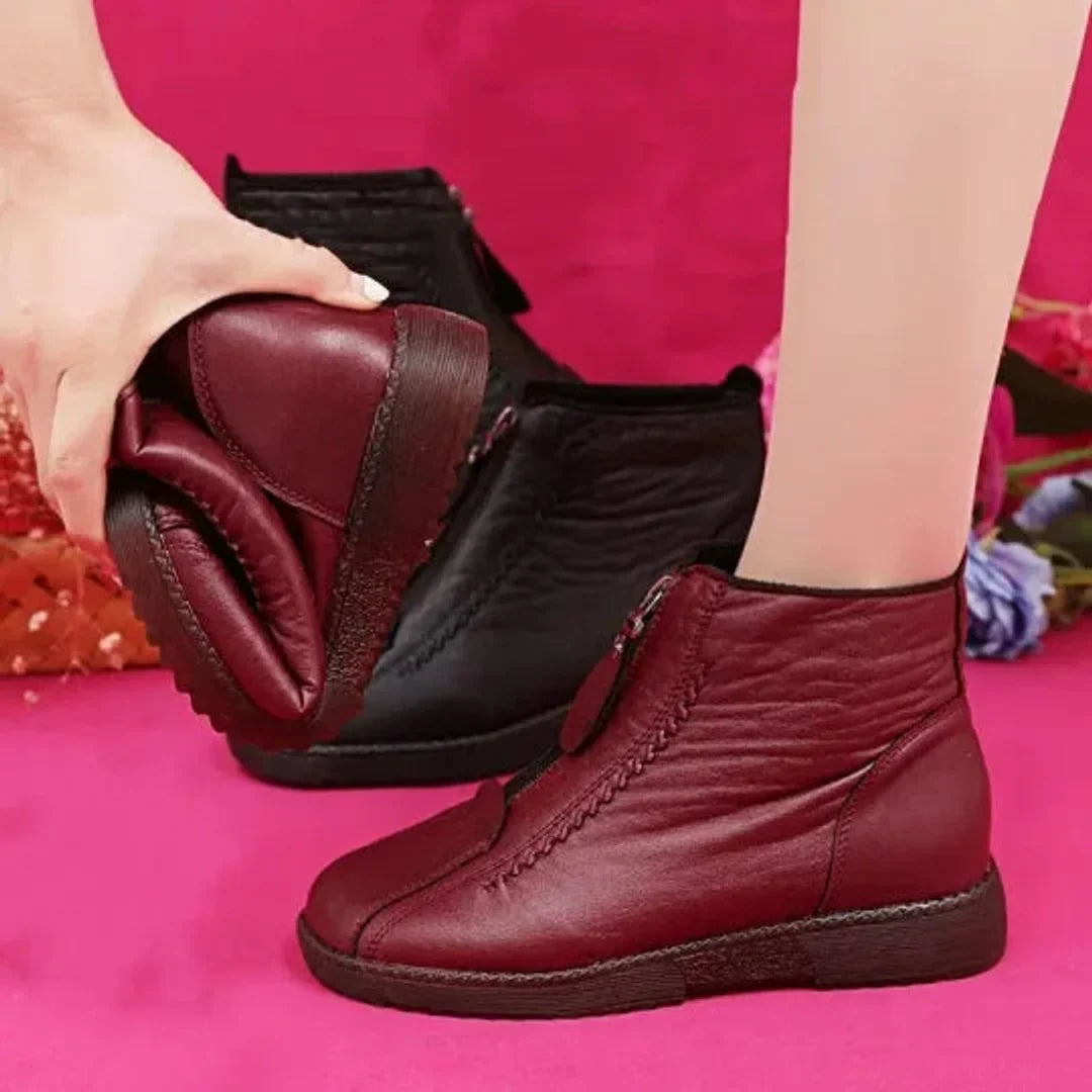 Antislip enkellaarzen van leer met fleecevoering