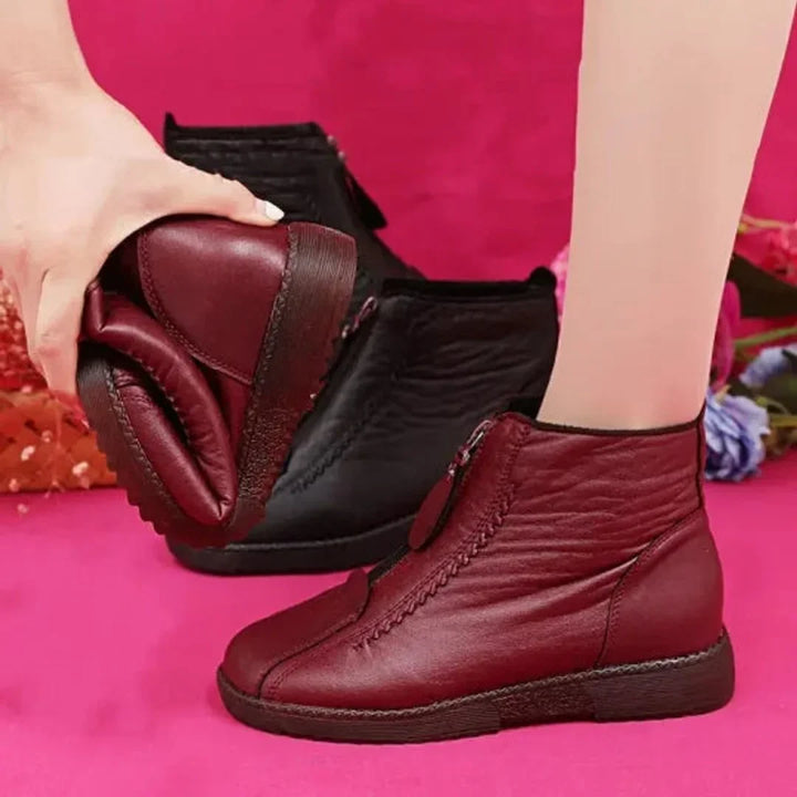 Antislip enkellaarzen van leer met fleecevoering