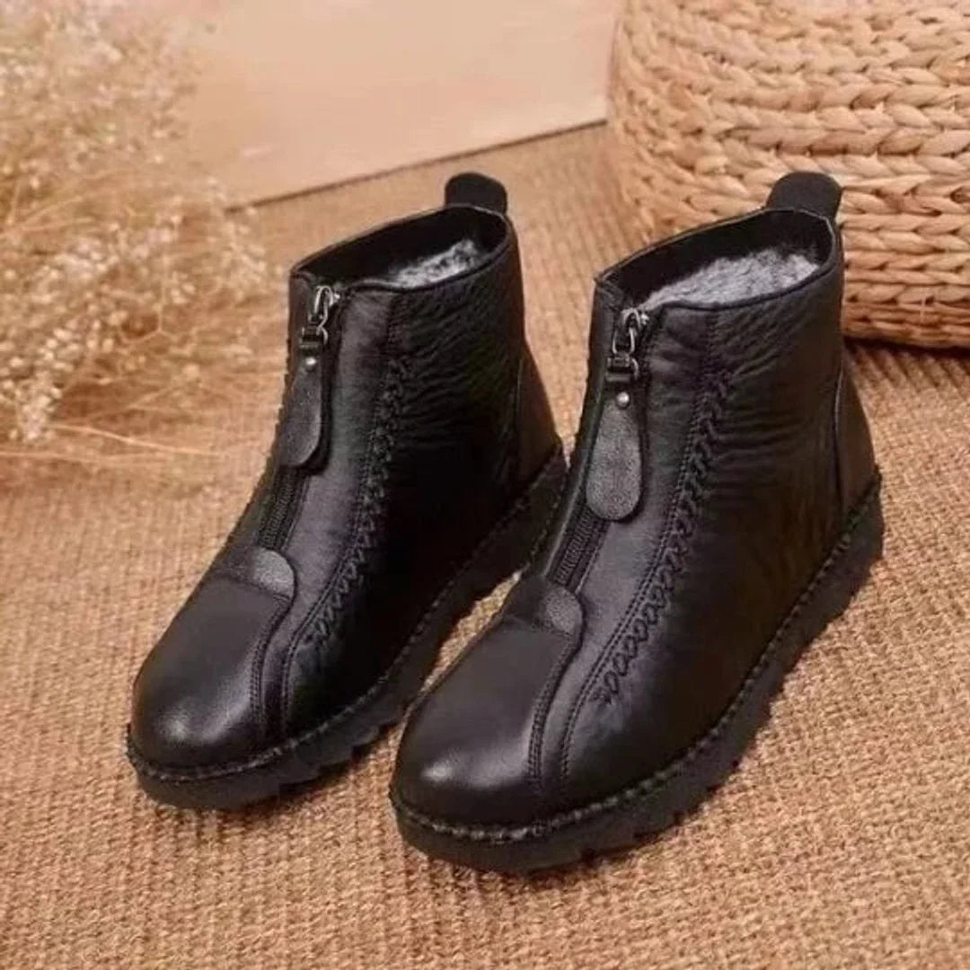 Antislip enkellaarzen van leer met fleecevoering