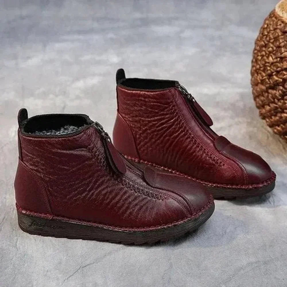 Antislip enkellaarzen van leer met fleecevoering