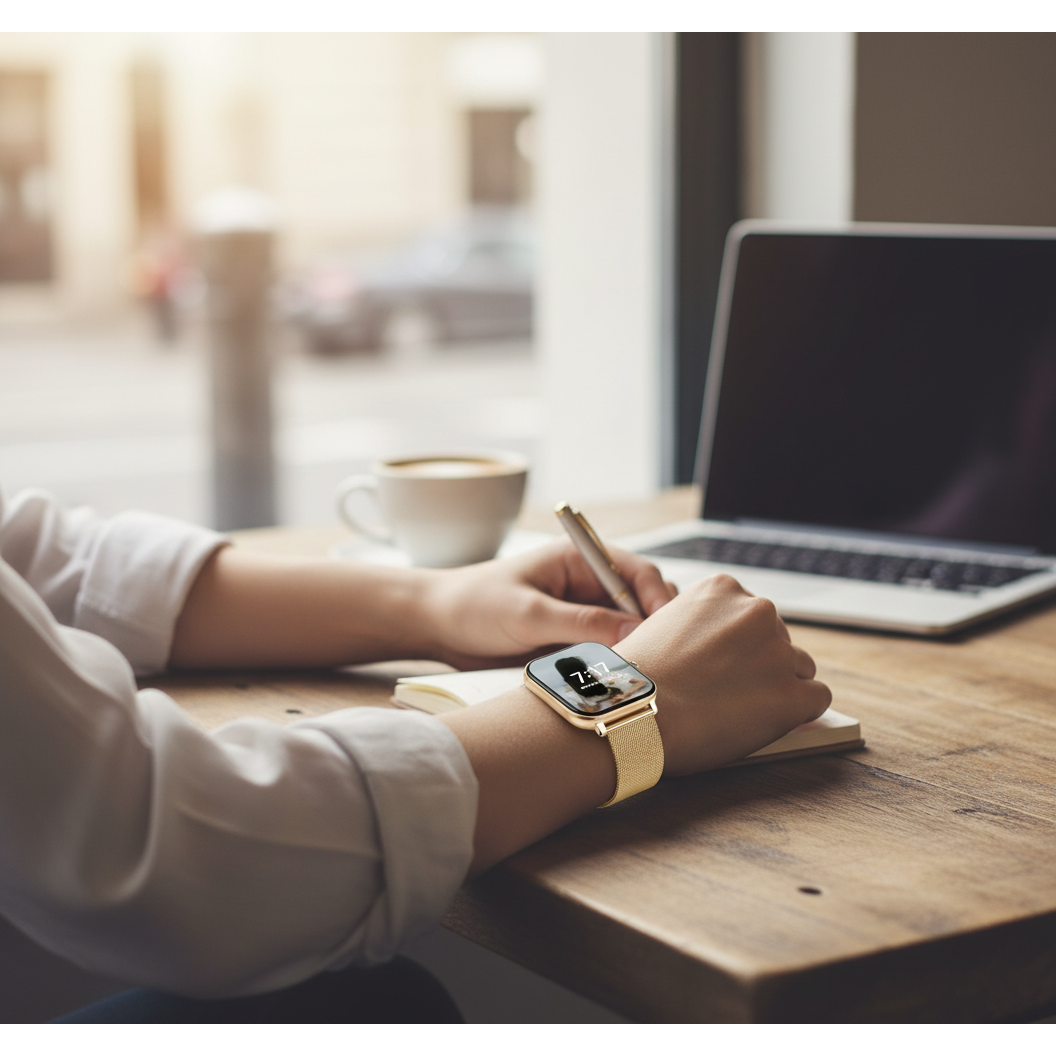 Dames-smartwatch met fitnesstracking, mesh metalen band en touchscreen, gps