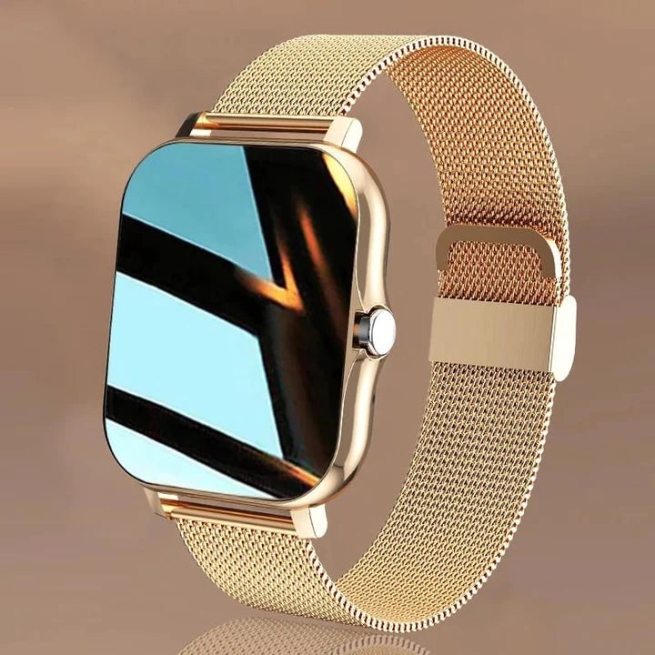 Dames-smartwatch met fitnesstracking, mesh metalen band en touchscreen, gps