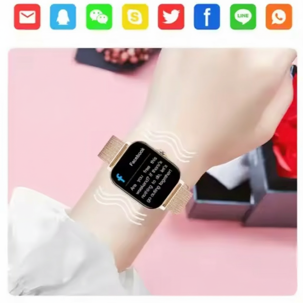 Dames-smartwatch met fitnesstracking, mesh metalen band en touchscreen, gps