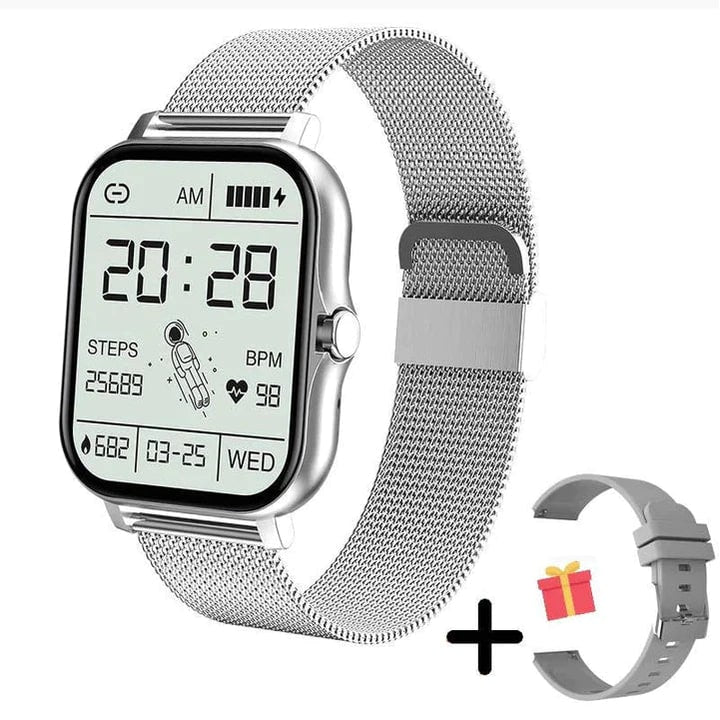 Dames-smartwatch met fitnesstracking, mesh metalen band en touchscreen, gps
