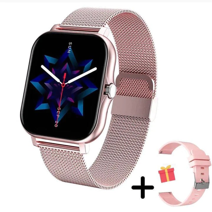Dames-smartwatch met fitnesstracking, mesh metalen band en touchscreen, gps