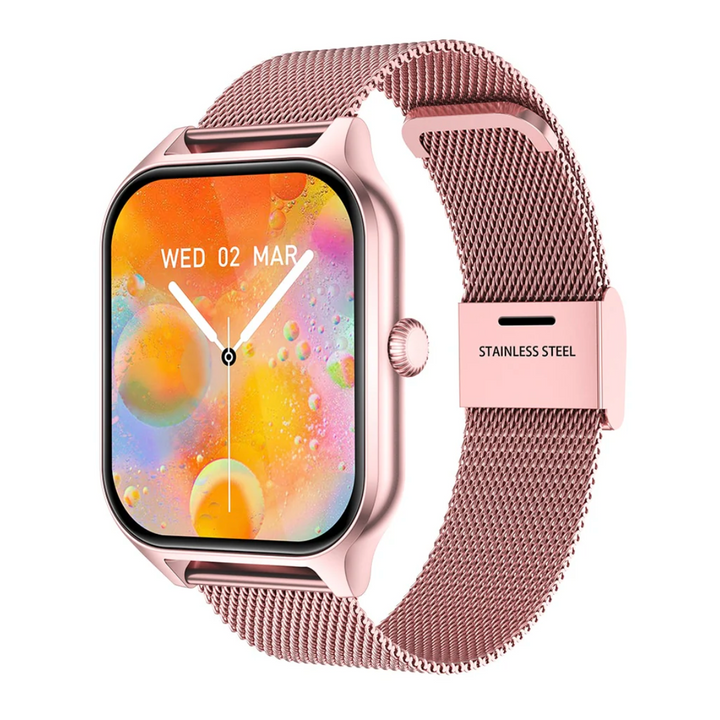 Dames-smartwatch met fitnesstracking, mesh metalen band en touchscreen, gps