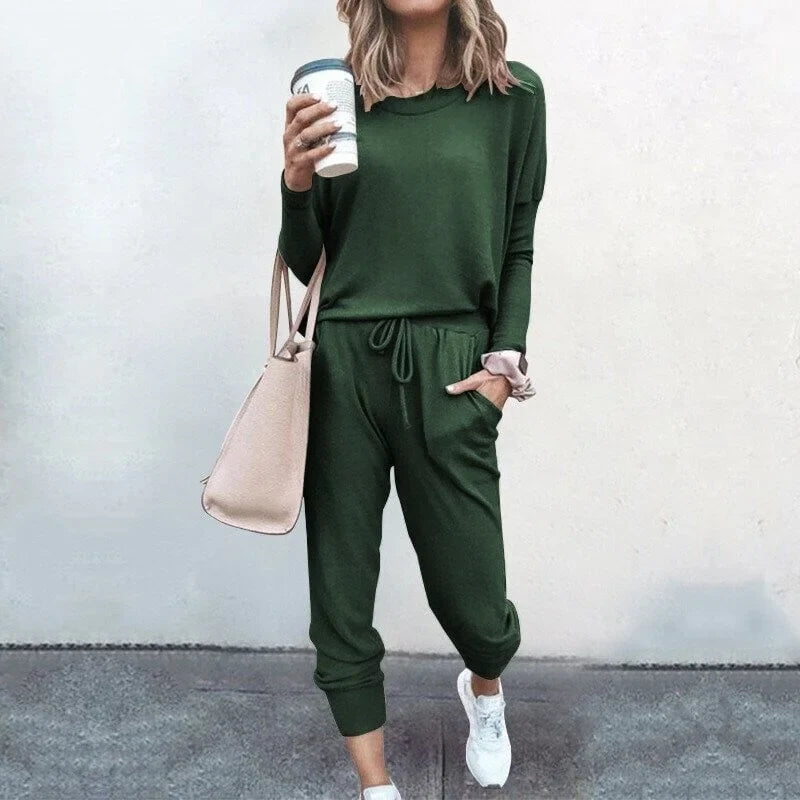 Zachte gebreide loungewearset met longsleeve en joggingbroek