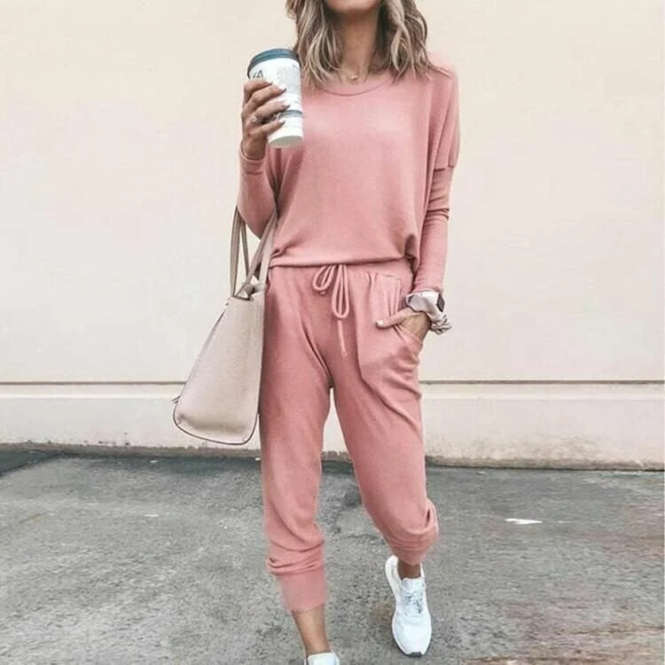 Zachte gebreide loungewearset met longsleeve en joggingbroek