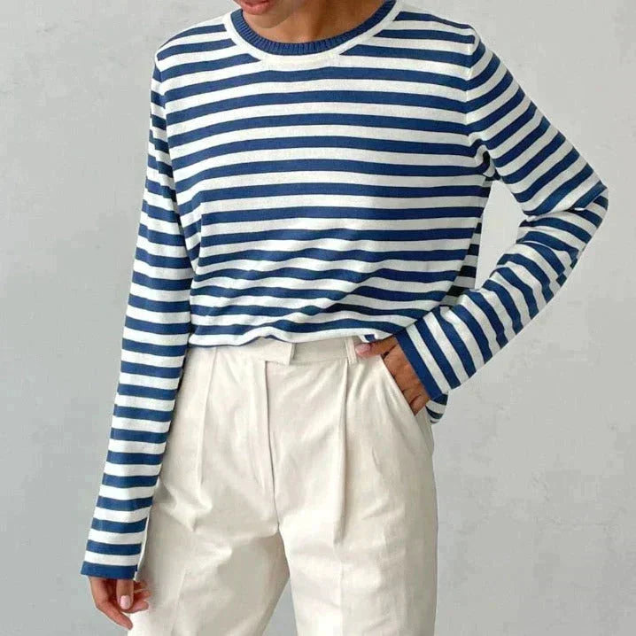 Gestreepte longsleeve met relaxte ronde hals