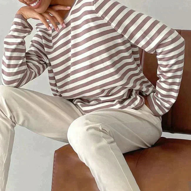 Gestreepte longsleeve met relaxte ronde hals