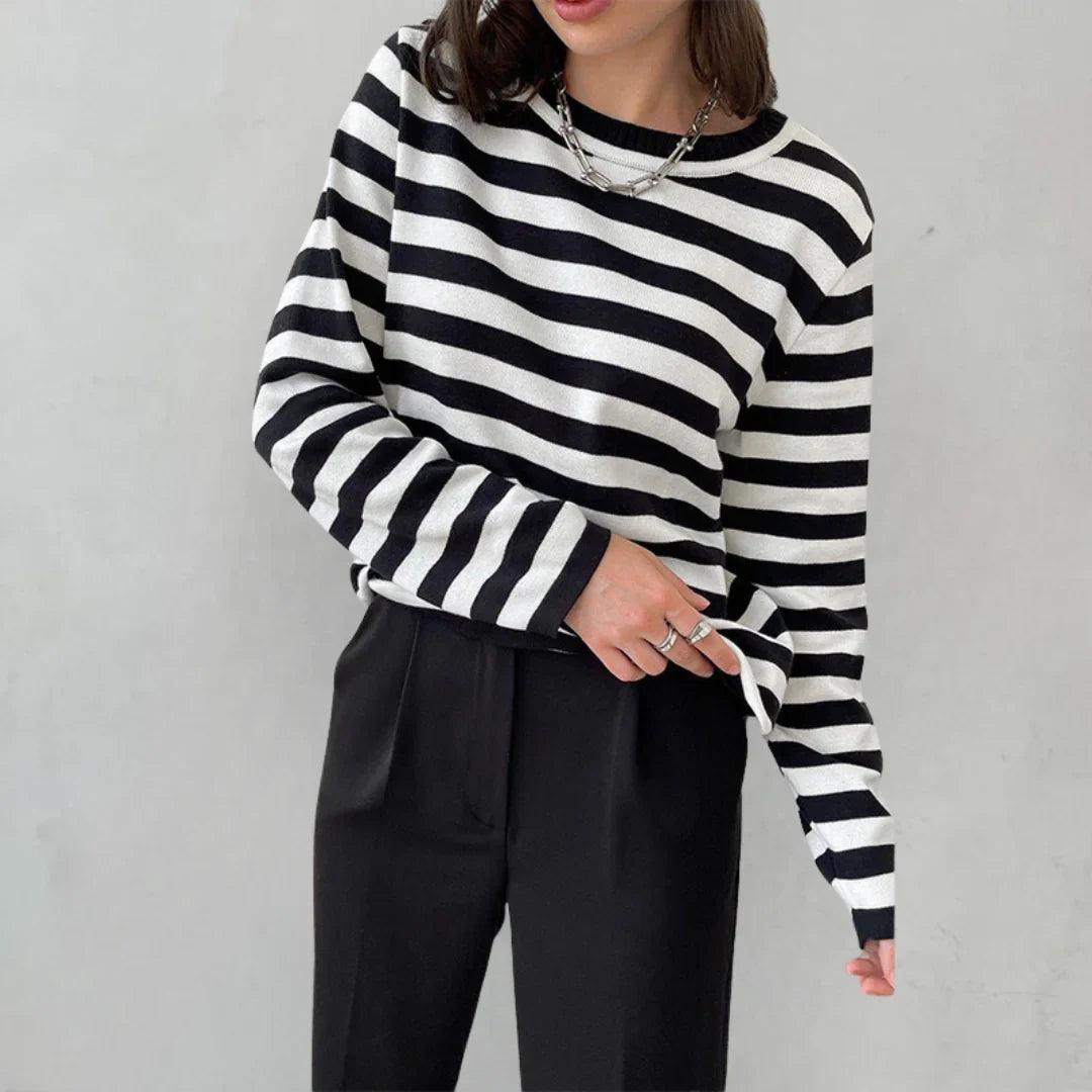 Gestreepte longsleeve met relaxte ronde hals