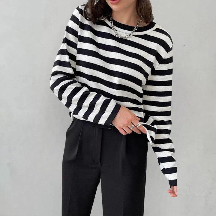 Gestreepte longsleeve met relaxte ronde hals
