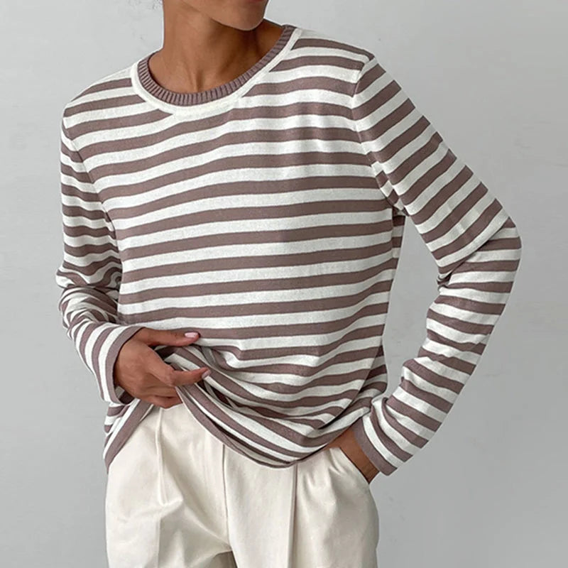 Gestreepte longsleeve met relaxte ronde hals