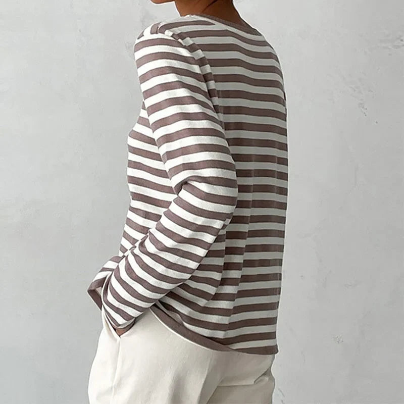 Gestreepte longsleeve met relaxte ronde hals