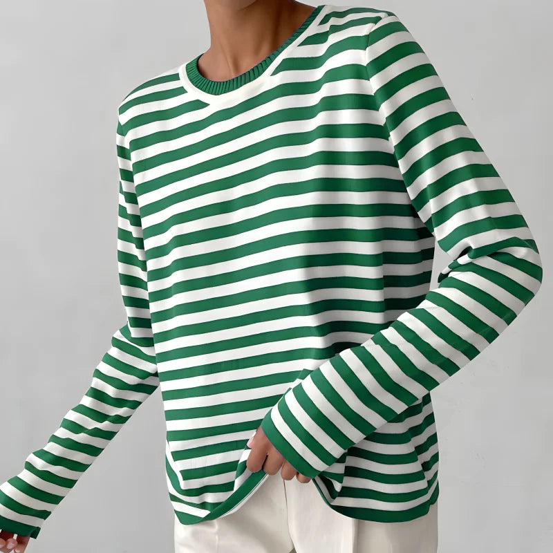 Gestreepte longsleeve met relaxte ronde hals