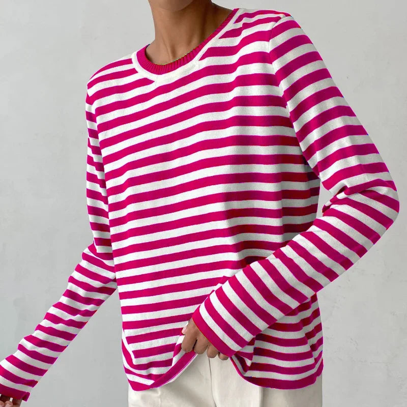 Gestreepte longsleeve met relaxte ronde hals
