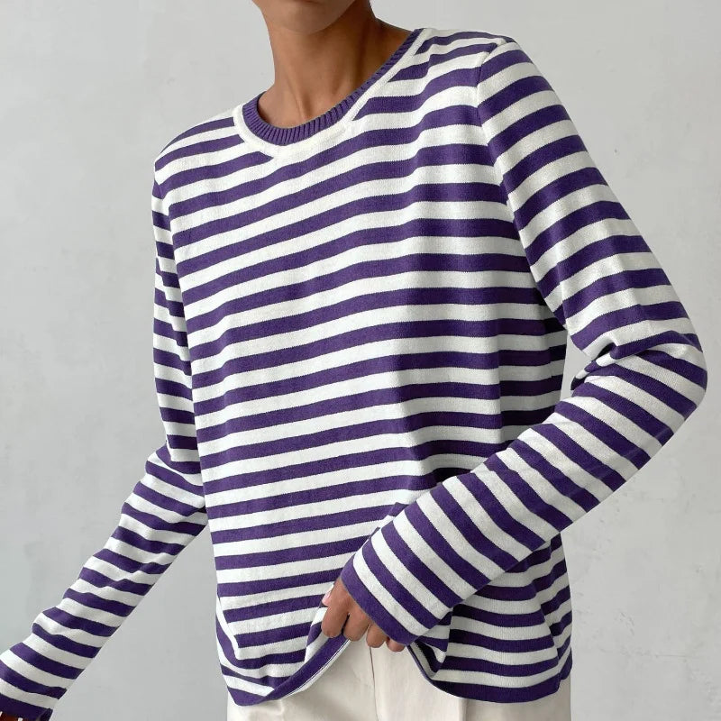 Gestreepte longsleeve met relaxte ronde hals