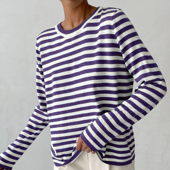 Gestreepte longsleeve met relaxte ronde hals