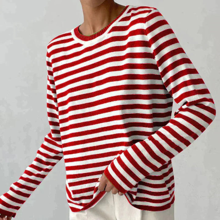 Gestreepte longsleeve met relaxte ronde hals